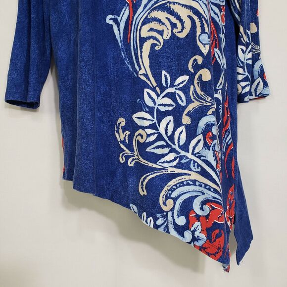 Chico's Womens Top Size 0 Small Tunic Boheme Scrolls Asymmetrical V Neck 3/4 Slv - Picture 4 of 10